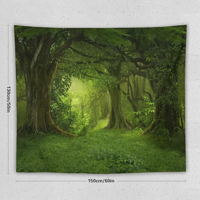 ZhiRain Landscape Forest Tapestry Wall Hanging Tropical Jungle Green Trees Foliage Woodland Nature Tapestries Home Decor for Living Room Bedroom Apartment Farmhouse Dorm 50"x60"