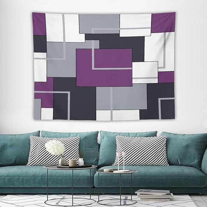 ZhiRain Purple Black White Tapestry Wall Hanging Modern Gray Geometric Abstract Aesthetic Tapestries Home Decor for Living Room Bedroom Farmhouse Apartment Dorm 60"x80"