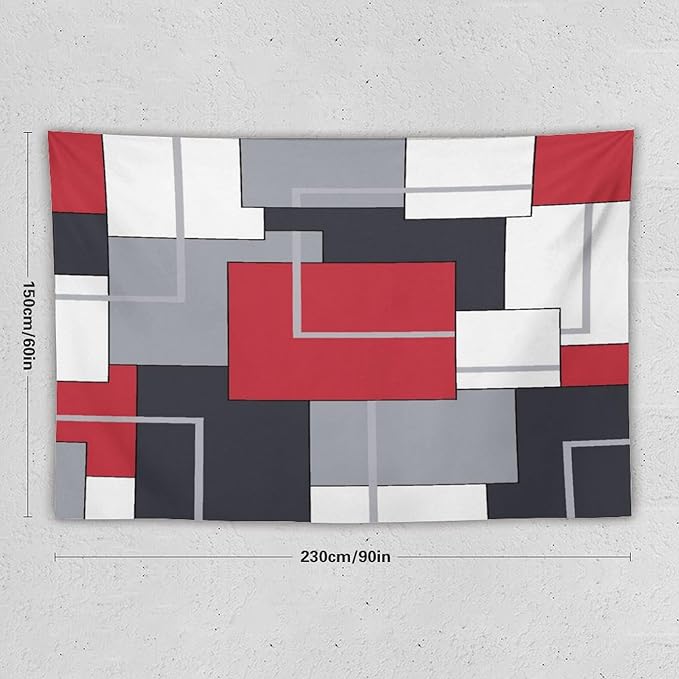 ZhiRain Red Gray Tapestry Wall Hanging Modern Black White Geometric Abstract Aesthetic Tapestries Home Decor for Living Room Bedroom Farmhouse Apartment Dorm 60"x90"