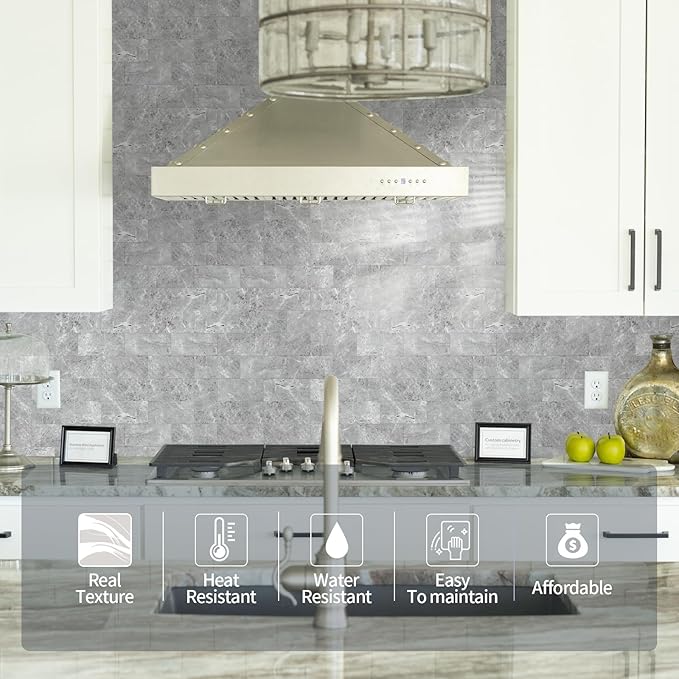 Yipscazo Peel and Stick backsplash 3 x 6 Inches 3D PVC Composite Wall Tile Stick on Backsplash Tile for Kitchen Bathroom, Laundry Room, Fireplace(Polished Gray, 160 Pieces)