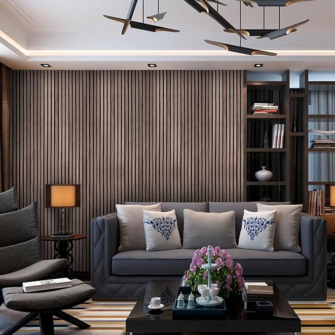 YLL YLL Wood Wall Panels Acoustic Wall Panels for Interior Wall Decoration Two 94.68" x 12.79" Wood Slat Paneling 3D soundproof Wall Panels Natural Walnut