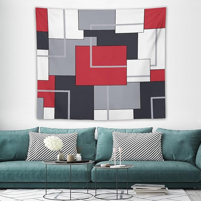 ZhiRain Red Gray Tapestry Wall Hanging Modern Black White Geometric Abstract Aesthetic Tapestries Home Decor for Living Room Bedroom Farmhouse Apartment Dorm 50"x60"