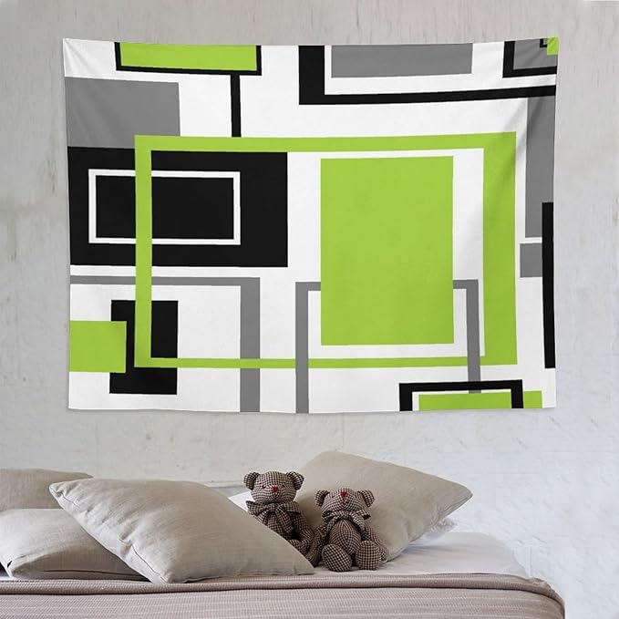 ZhiRain Modern Green Tapestry Wall Hanging Geometric Green Gray Black Tapestries Home Decor for Living Room Bedroom Farmhouse Apartment Dorm 60"x80"