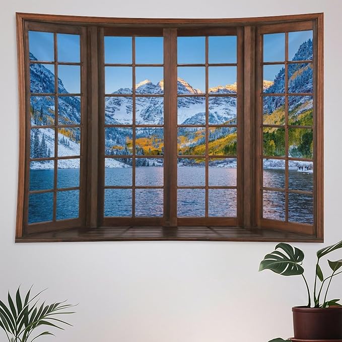 ZhiRain Snow Mountain Lake Landscape Tapestry Wall Hanging Colorado Winter Nature Scenery Tapestries Home Decor for Living Room Bedroom Apartment Farmhouse Dorm 30"x40"