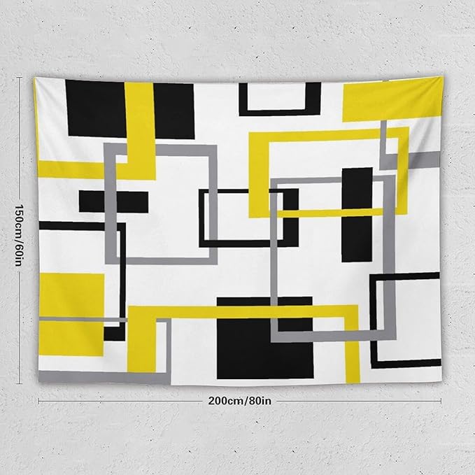 ZhiRain Yellow Black Geometric Tapestry Wall Hanging Neutral Abstract Modern Tapestries Home Decor for Living Room Bedroom Apartment Farmhouse Dorm 60"x80"