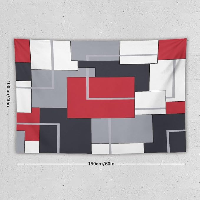 ZhiRain Red Gray Tapestry Wall Hanging Modern Black White Geometric Abstract Aesthetic Tapestries Home Decor for Living Room Bedroom Farmhouse Apartment Dorm 40"x60"