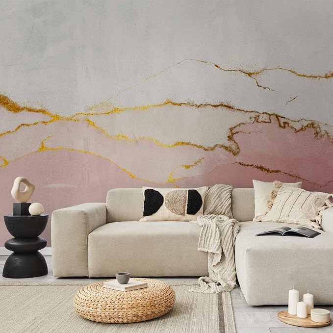 artgeist Wall Mural Abstract 193x138 in - Peel and Stick Self-Adhesive Wallpaper Removable Large Sticker Foil Wall Decor Print Picture Image Design Marble rosa Like Painted a-A-10238-a-b