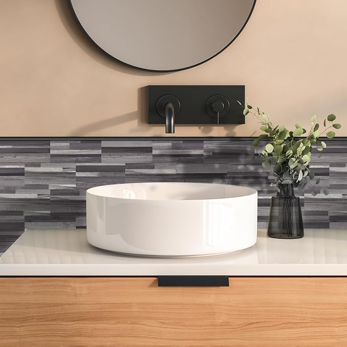 Yipscazo Peel and Stick backsplash 3 x 6 Inches 3D PVC Composite Wall Tile Stick on Backsplash Tile for Kitchen Bathroom, Laundry Room, Fireplace(Black Wood, 32 Pieces)