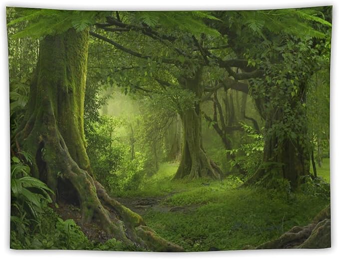 ZhiRain Misty Forest Tapestry Wall Hanging Green Tree in Jungle Forest Nature Scenery Woodland Backdrop Tapestries Home Decor for Living Room Bedroom Farmhouse Apartment Dorm 30"x40"