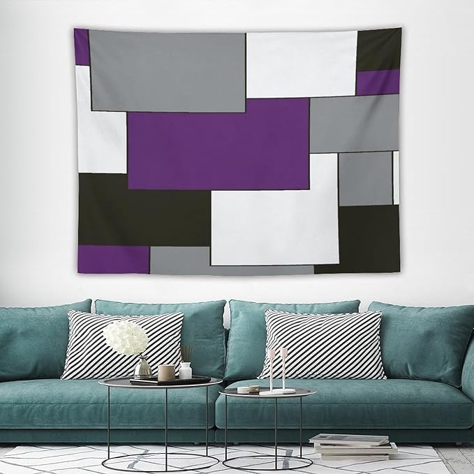 ZhiRain Modern Tapestry Wall Hanging Purple And Gray Black Tapestries Home Decor for Living Room Bedroom Farmhouse Apartment Dorm 60"x80"
