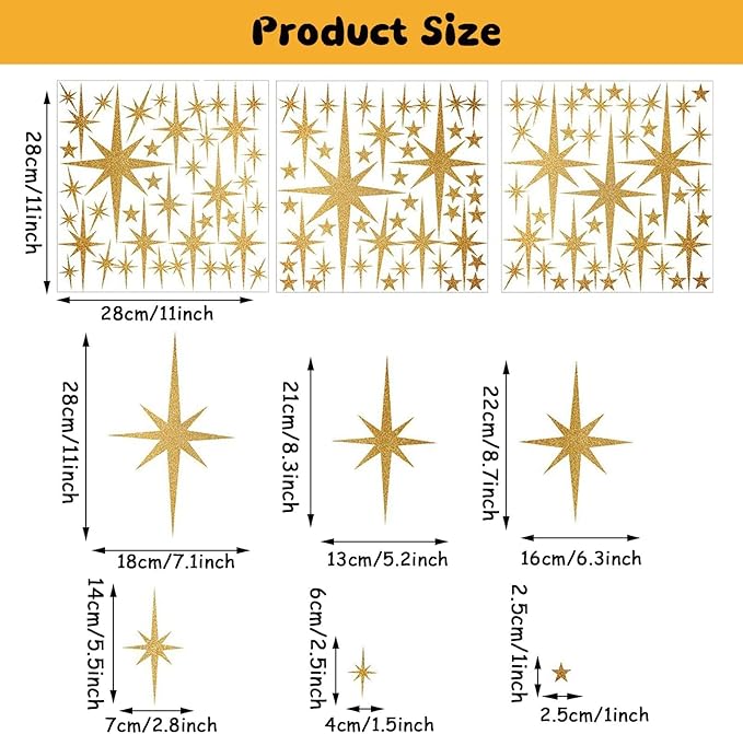 104 Pcs Star and Moon Wall Decals - Peel and Stick Window Clings Glitter Stars Wall Stickers for Living Room, Bedroom, Nursery Decor