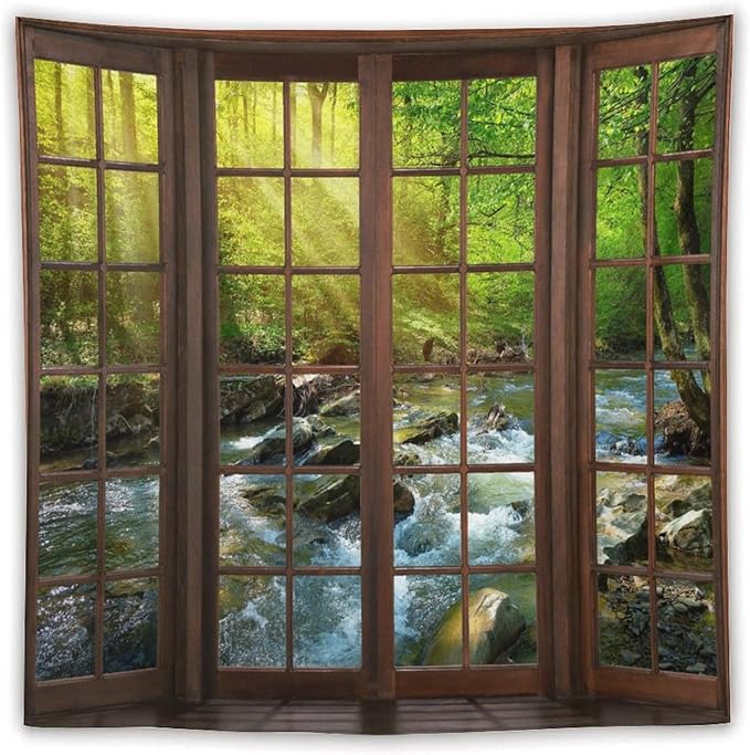 ZhiRain Spring Forest Nature Landscape Tapestry Wall Hanging Beautiful Stream River Rocks Mountain Forest Tapestries Home Decor for Living Room Bedroom Apartment Farmhouse Dorm 60"x60"
