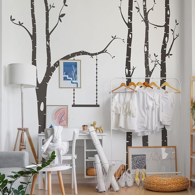 Yeysynana Large Tree Wall Decals Huge Size Birch Tree Forest Wall Art Peel and Stick DIY Wall Stickers for Nursery Kids Bedroom Living Room Wall Decor (Black)