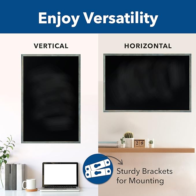 24 x 36 Magnetic Chalkboard Blackboard - Large Hanging Framed Wall Chalk Board w/Wooden Frame - Rustic 2x3 Wall Black Board to Use at Home and Office - Includes Magnets (Dusty Blue)…