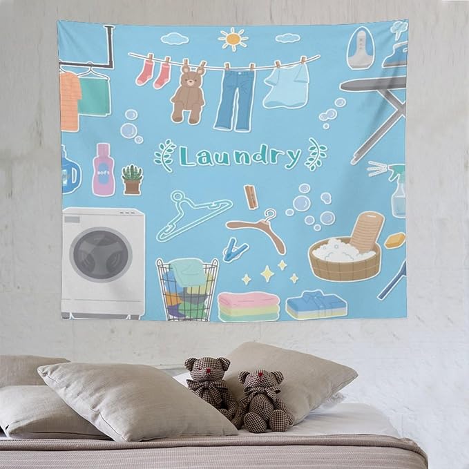 ZhiRain Laundry Room Tapestry Wall Hanging Vintage Funny Farmhouse Rustic Tapestries Home Decor for Living Room Bedroom Farmhouse Apartment Dorm 50"x60"