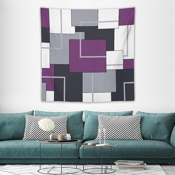 ZhiRain Purple Black White Tapestry Wall Hanging Modern Gray Geometric Abstract Aesthetic Tapestries Home Decor for Living Room Bedroom Farmhouse Apartment Dorm 60"x60"