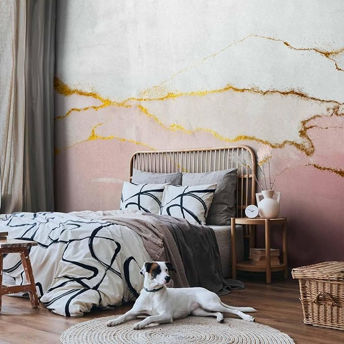 artgeist Wall Mural Abstract 154x110 in - Peel and Stick Self-Adhesive Wallpaper Removable Large Sticker Foil Wall Decor Print Picture Image Design Marble rosa Like Painted a-A-10238-a-b