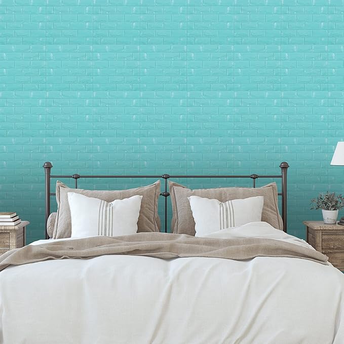 30PCS 3D Wall Panels Peel and Stick Faux Brick Wallpaper Blue Self Adhesive Foam Brick Paneling Faux Stone Wall Panels (30PCS, Blue)