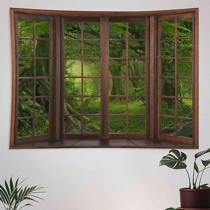 ZhiRain Misty Forest Landscape Tapestry Wall Hanging Green Tree in Jungle Forest Nature Scenery Woodland Tapestries Home Decor for Living Room Bedroom Farmhouse Apartment Dorm 60"x60"