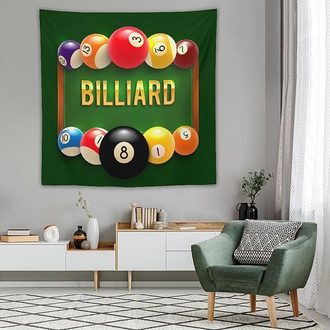 ZhiRain Snooker Billiards Tapestry Wall Hanging Modern Sports Theme Billiard Eight Ball Tapestries Home Decor for Living Room Bedroom Farmhouse Apartment Dorm 60"x60"