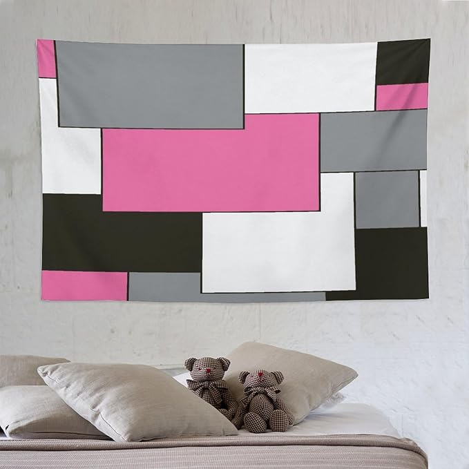 ZhiRain Modern Pink Tapestry Wall Hanging Pink And Gray Black Tapestries Home Decor for Living Room Bedroom Farmhouse Apartment Dorm 60"x90"