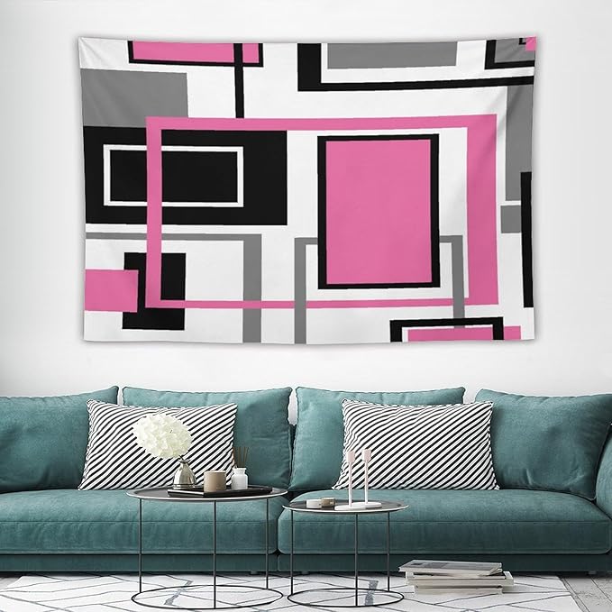 ZhiRain Modern Pink Tapestry Wall Hanging Geometric Pink Gray Black Tapestries Home Decor for Living Room Bedroom Farmhouse Apartment Dorm 60"x90"
