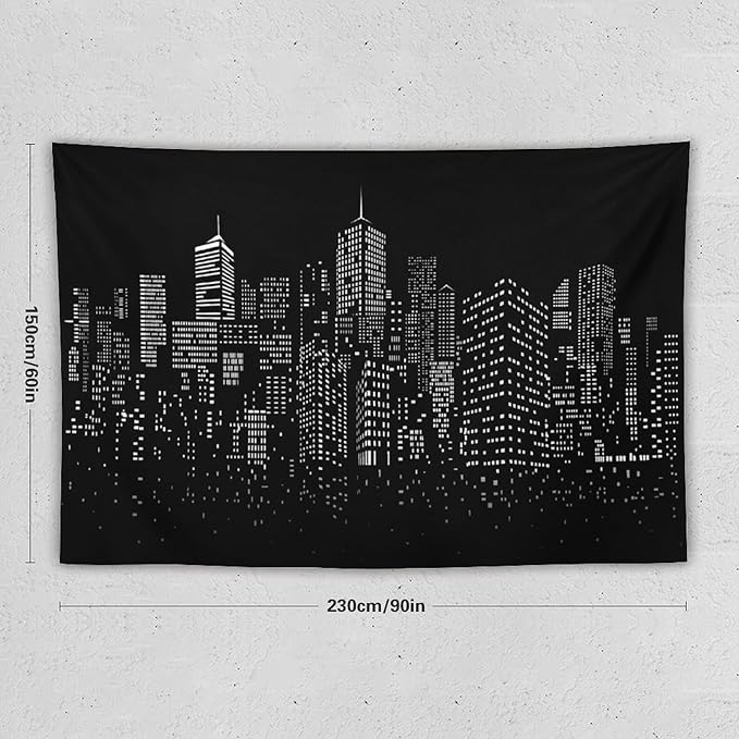 ZhiRain New York City Landscape Tapestry Wall Hanging Black Night America Modern Cityscape Tapestries Home Decor for Living Room Bedroom Apartment Farmhouse Dorm 60"x90"