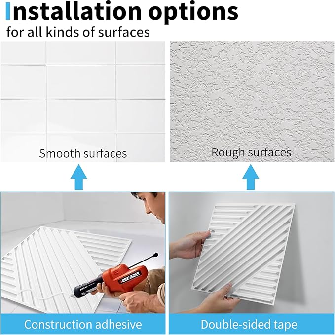 Art3d 33-Pack 3D Wall Panels for Interior Wall Decor, Textured Accent Walls Paneling for Living Room, Bedroom, TV Background, 12"x12" White