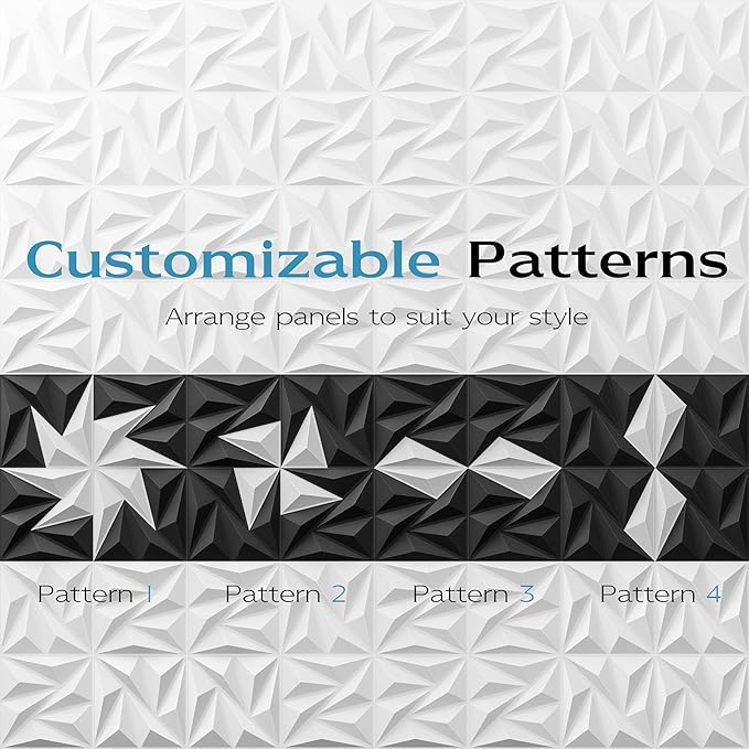 48 Pack 3D Wall Panels for Interior Wall Decor,PVC Textured Wall Panel for Home and Office Interiors, White, 12"x12", Covers 47 Sq.Ft.