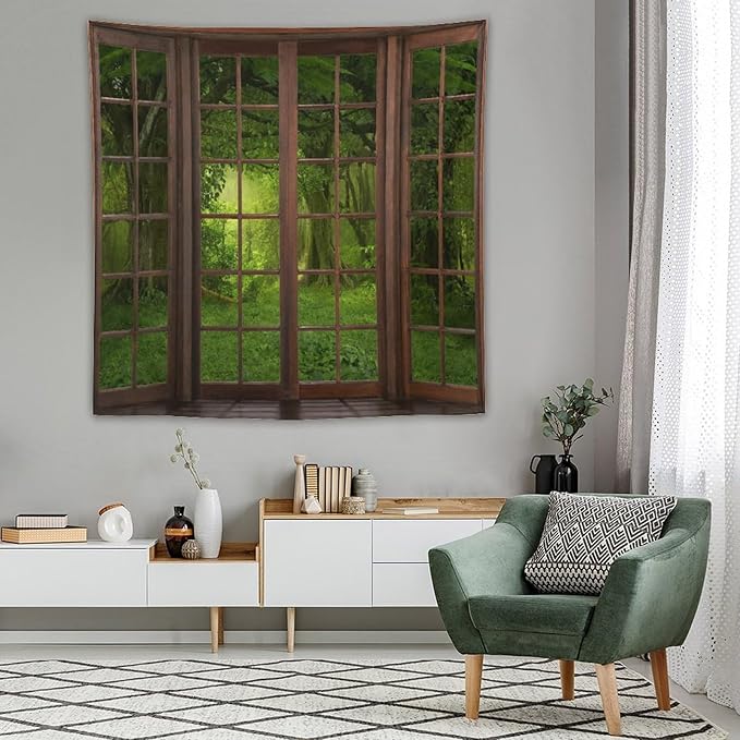 ZhiRain Landscape Forest Tapestry Wall Hanging Tropical Jungle Green Trees Foliage Woodland Nature Tapestries Home Decor for Living Room Bedroom Apartment Farmhouse Dorm 60"x60"