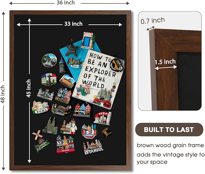 4 THOUGHT Chalk Board 36" x 48", Magnetic Large Chalkboard for Wall Rustic Blackboard Hanging Chalkboards Sign Menu Board for Kitchen Decor Office Home School 4 Markers 8 Magnets, Brown