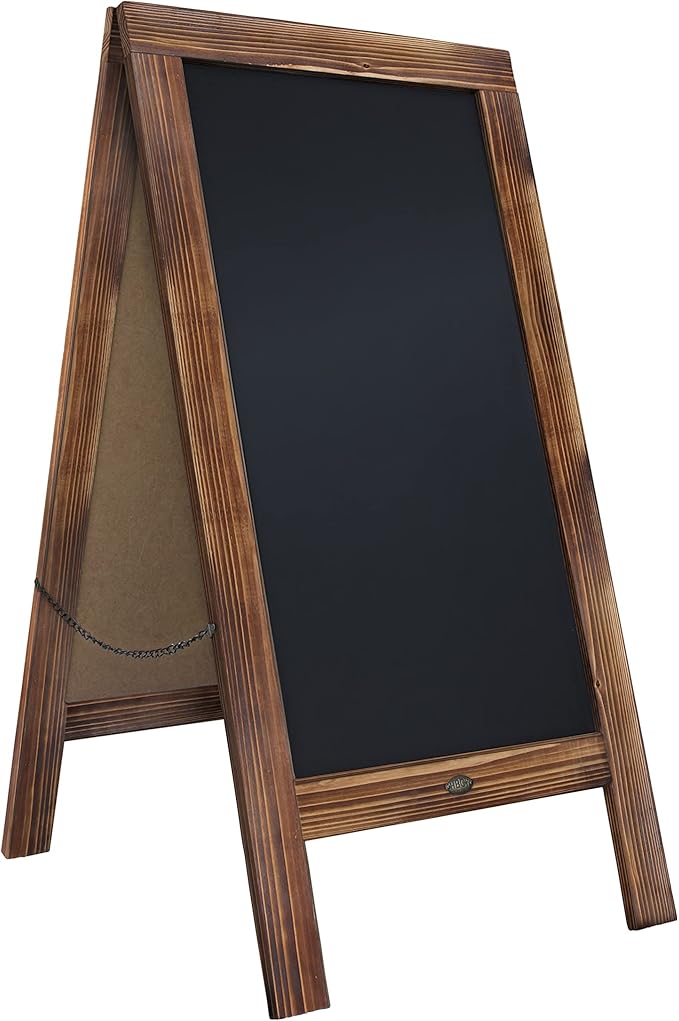 A Frame Chalkboard by HBCY Creations: 40x20 Solid Wood A-Frame Sign Rustic Brown Double-Sided Magnetic Board, Chalkboard Menu Board, for Restaurants, Cafés, Weddings - Heavy Duty Hinges