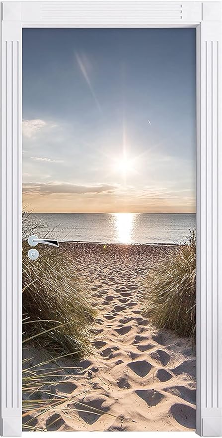 3D Peel and Stick Murals - Beach Path - Wallpaper Self-Adhesive Decals Removable PVC Waterproof Door Poster for Bedroom Living Room Decoration 37.4 x 78.7 inch