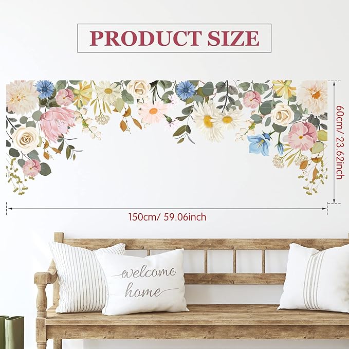 Zonon 6 Pcs Flowers Wall Decals Stickers Vinyl Removable Peel and Stick Colorful Dragonflies Floral Wall Murals Decor for Bedroom Living Room Nursery(Vintage)