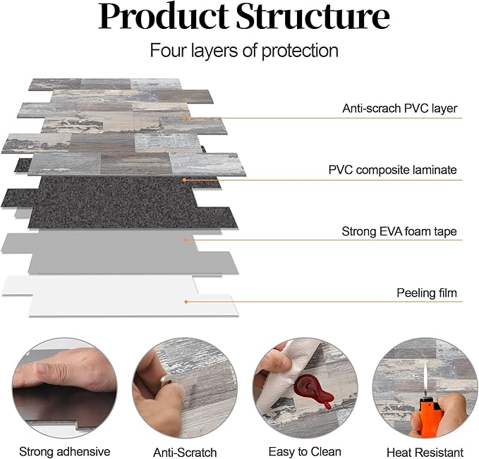 1-Pack Peel and Stick Tile Backsplash 12"X12" PVC Wall Tiles, Stick on Backsplash for Kitchen, Bathroom Tile, Fireplace Décor, Laundry Table, Stair Decals in Light Rustic