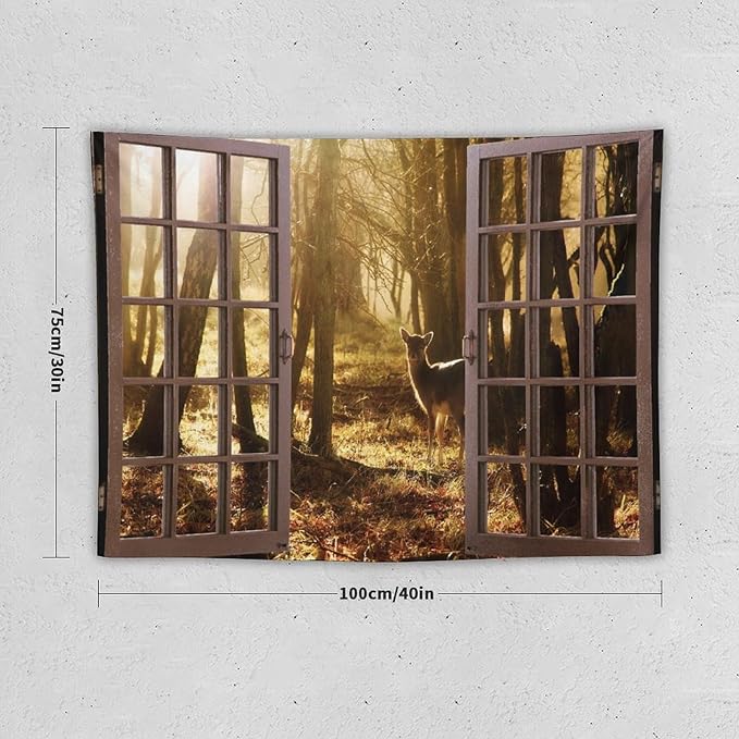 ZhiRain Forest Tapestry Wall Hanging Natural Forest And Deer at Sunset Pattern Tapestries Home Decor for Living Room Bedroom Apartment Farmhouse Dorm 30"x40"