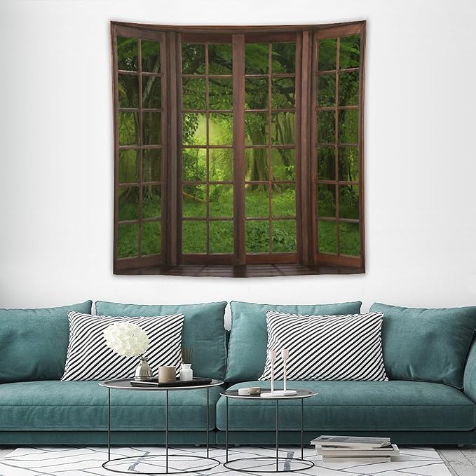 ZhiRain Landscape Forest Tapestry Wall Hanging Tropical Jungle Green Trees Foliage Woodland Nature Tapestries Home Decor for Living Room Bedroom Apartment Farmhouse Dorm 60"x60"