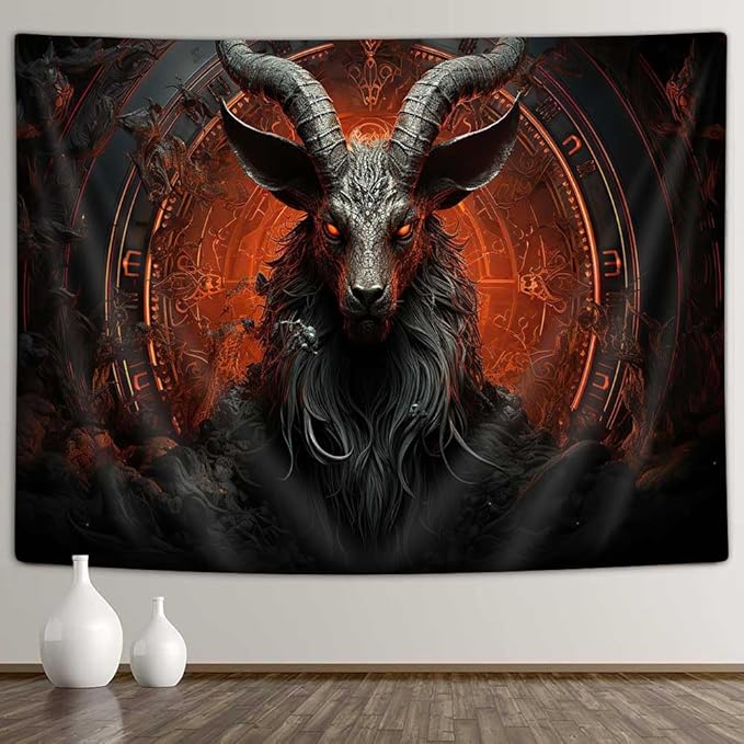 YDIDIAN Demon Goat Head Tapestry, Occult Demon Red Black Gothic Witch Tapestry, 70s 80s Hippie Wall Decor Tapestry Wall Hanging for Home College Dorm Living Room, Panels 90 x 70 inch