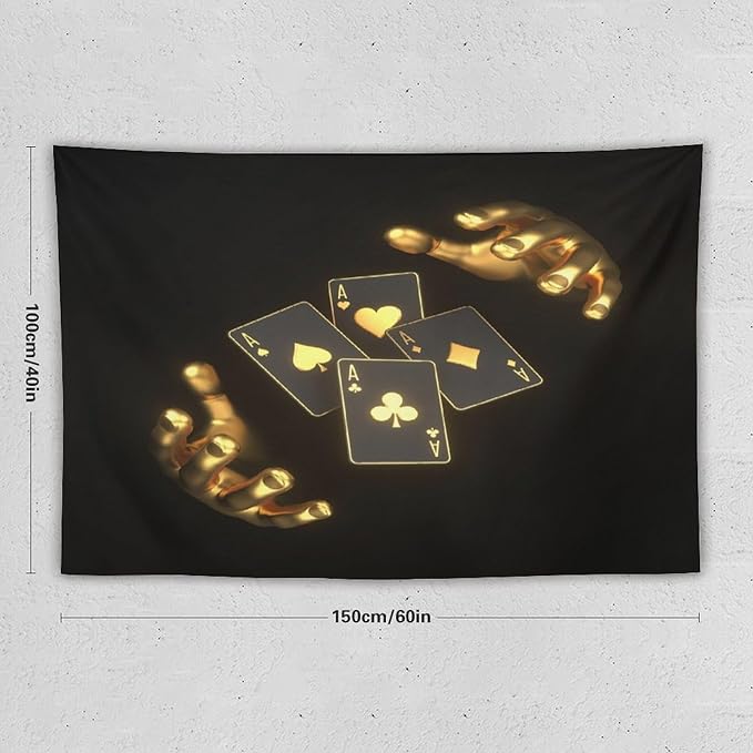 ZhiRain Poker Theme Tapestry Wall Hanging Modern Black Gold Playing Cards Art Printed Tapestries Home Decor for Living Room Bedroom Farmhouse Apartment Dorm 40"x60"