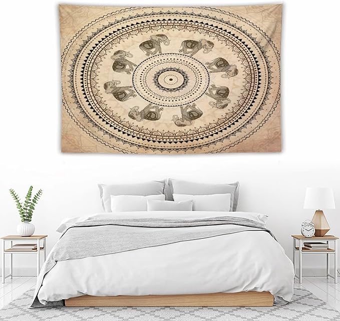 AAVEUP Indian Hippie Bohemian Psychedelic Tapestry Bohemian Brown Abstract Geometric Mandala Flower Vintage Elephant Texture Tapestries for Bedroom Dorm Living Room Decor 40x60in