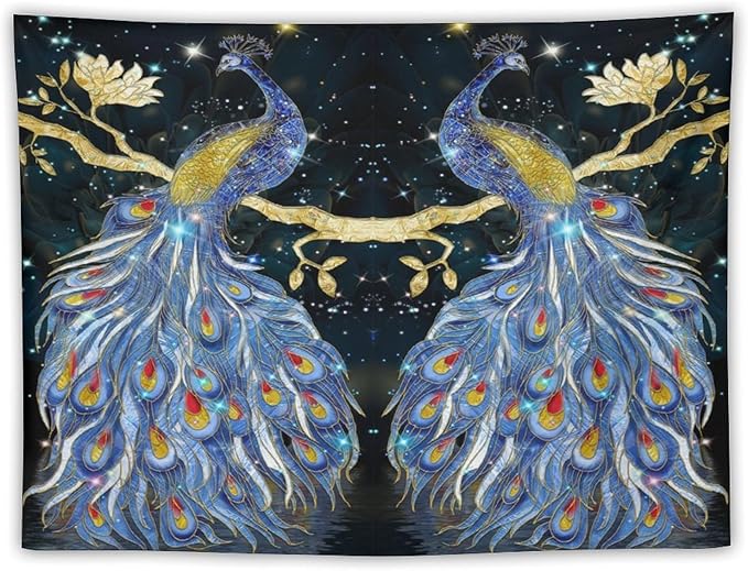 ZhiRain Elegant Peacock Tapestry Wall Hanging Exotic Fantastic Animal with Glitter Starry Sky Modern Tapestries Home Decor for Living Room Bedroom Farmhouse Apartment Dorm 30"x40"