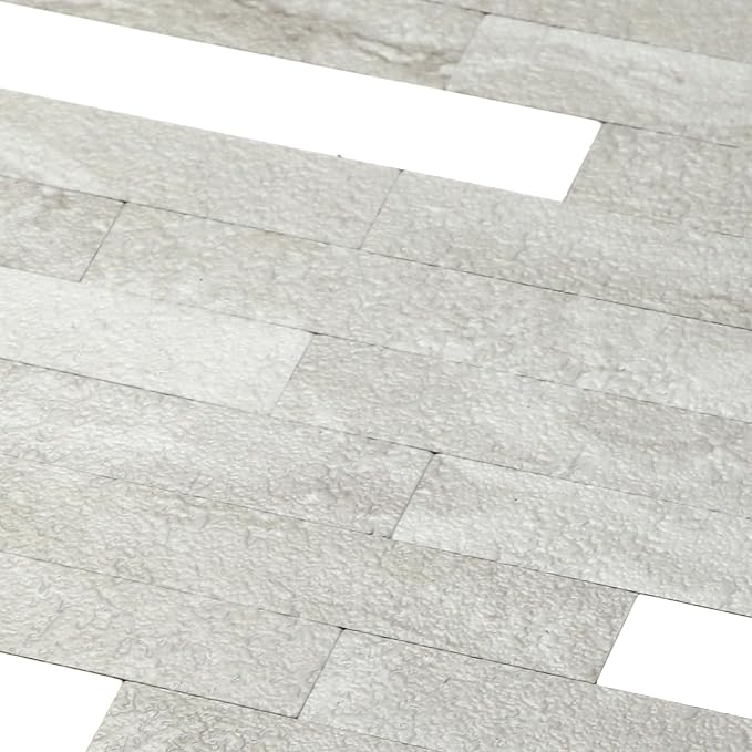 Yipscazo 40 Sheets Peel and Stick Stone Metal Backsplash, PVC Wall Tiles Stick on Tiles for Backsplash Kitchen, Bathroom, Laundry Room, Camper, Fireplace (6'' X 12'', Gray Beige)