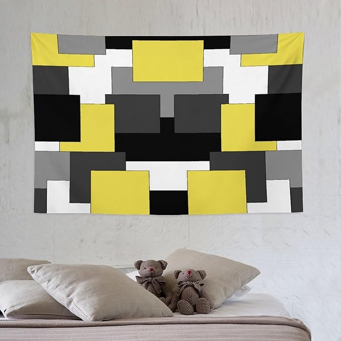 ZhiRain Yellow And Black Tapestry Wall Hanging Gray White Geometric Silver Dark Abstract Square Art Tapestries Home Decor for Living Room Bedroom Apartment Farmhouse Dorm 40"x60"