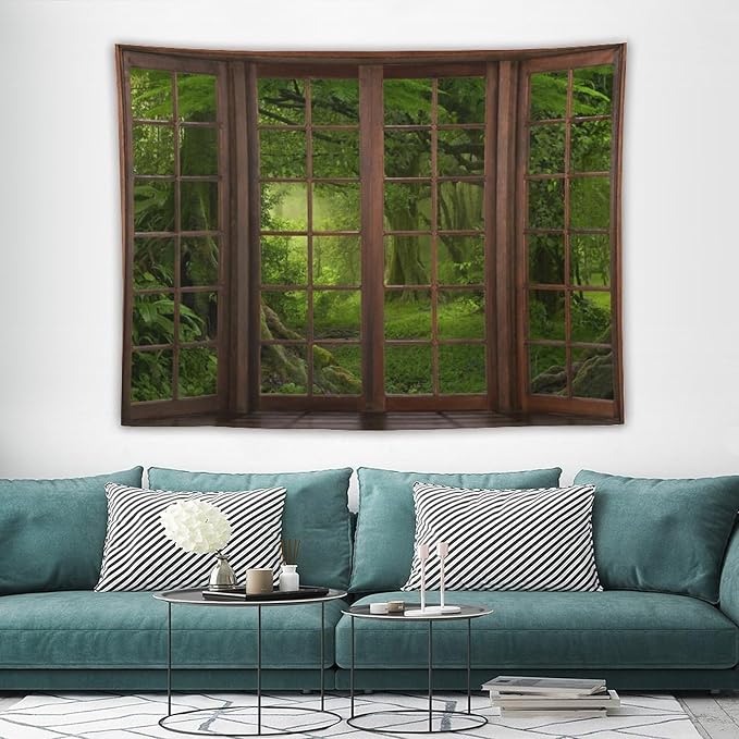 ZhiRain Misty Forest Landscape Tapestry Wall Hanging Green Tree in Jungle Forest Nature Scenery Woodland Tapestries Home Decor for Living Room Bedroom Farmhouse Apartment Dorm 60"x80"