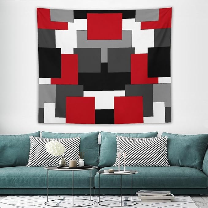 ZhiRain Red And Black Tapestry Wall Hanging Gray White Geometric Silver Dark Abstract Square Art Tapestries Home Decor for Living Room Bedroom Apartment Farmhouse Dorm 50"x60"