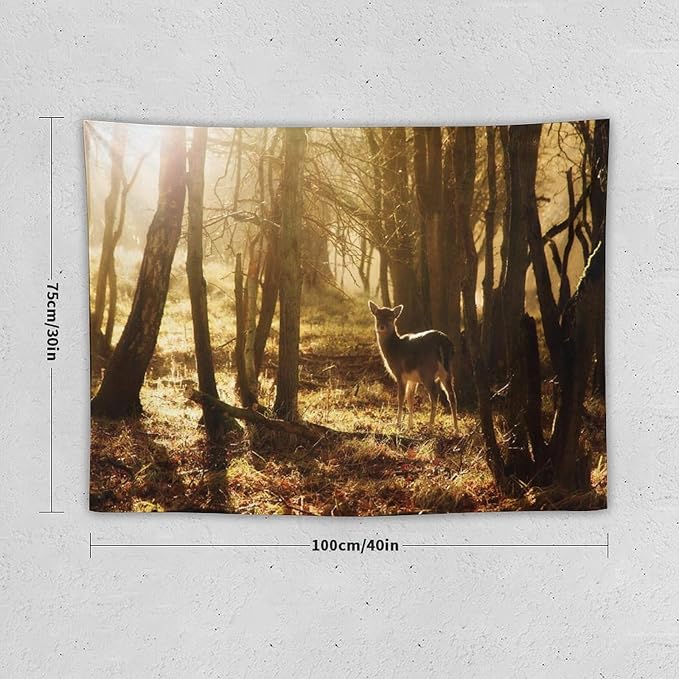ZhiRain Forest Tapestry Wall Hanging Natural Forest And Deer at Sunset Pattern Tapestries Home Decor for Living Room Bedroom Apartment Farmhouse Dorm 30"x40"
