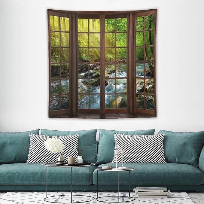 ZhiRain Spring Forest Nature Landscape Tapestry Wall Hanging Beautiful Stream River Rocks Mountain Forest Tapestries Home Decor for Living Room Bedroom Apartment Farmhouse Dorm 60"x60"
