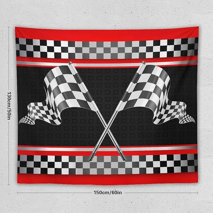 ZhiRain Race Car Flag Tapestry Wall Hanging Abstract Modern Art Racing Car Black White Checked Flag Tapestries Home Decor for Living Room Bedroom Apartment Farmhouse Dorm 50"x60"