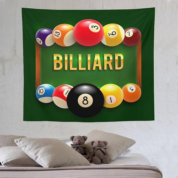 ZhiRain Snooker Billiards Tapestry Wall Hanging Modern Sports Theme Billiard Eight Ball Tapestries Home Decor for Living Room Bedroom Farmhouse Apartment Dorm 50"x60"