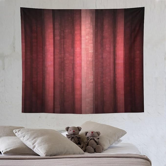 ZhiRain Red Striped Tapestry Wall Hanging Burgundy Marron Modern Vintage Abstract Mosaic Glass Texture And Dark Stripe Tapestries Home Decor for Living Room Bedroom Apartment Farmhouse 50"x60"